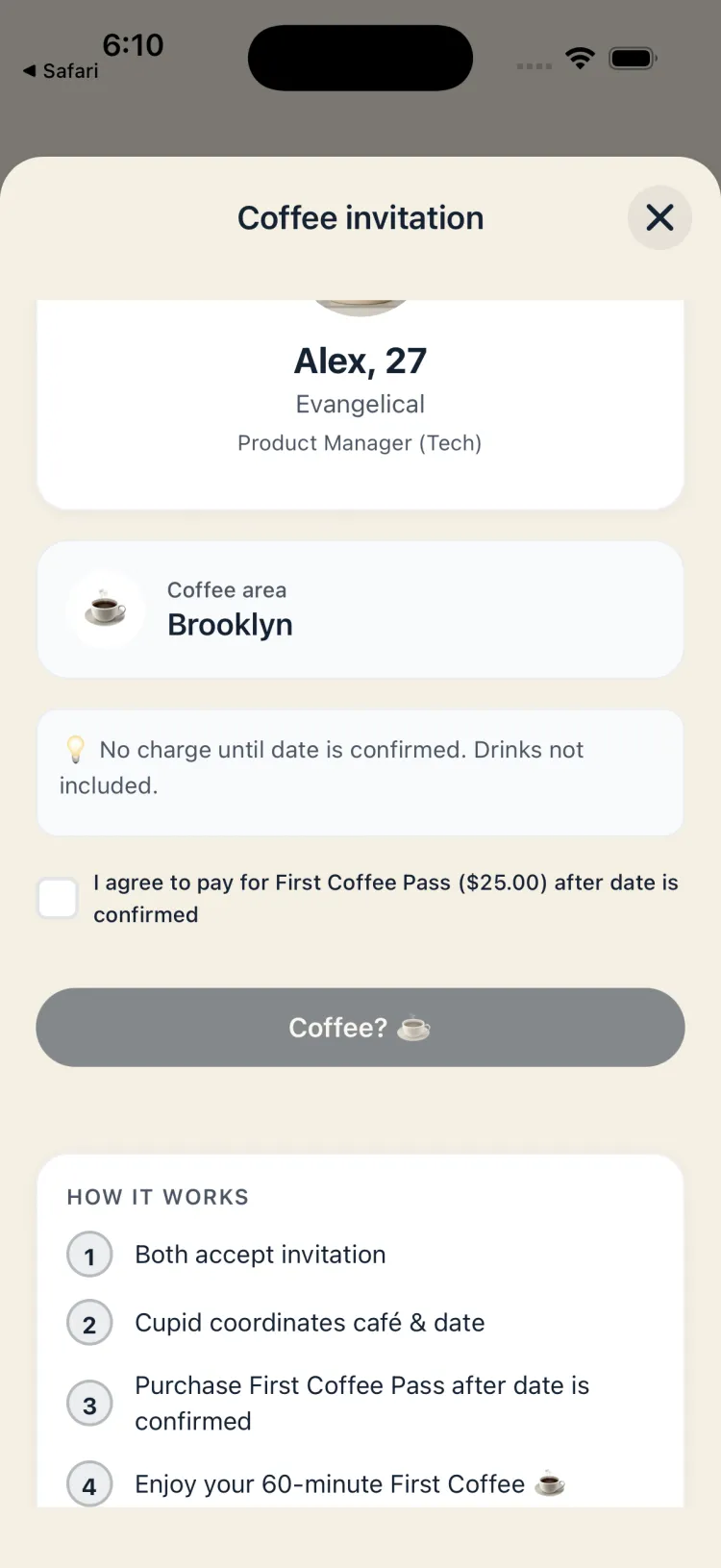 App screen showing concierge scheduling